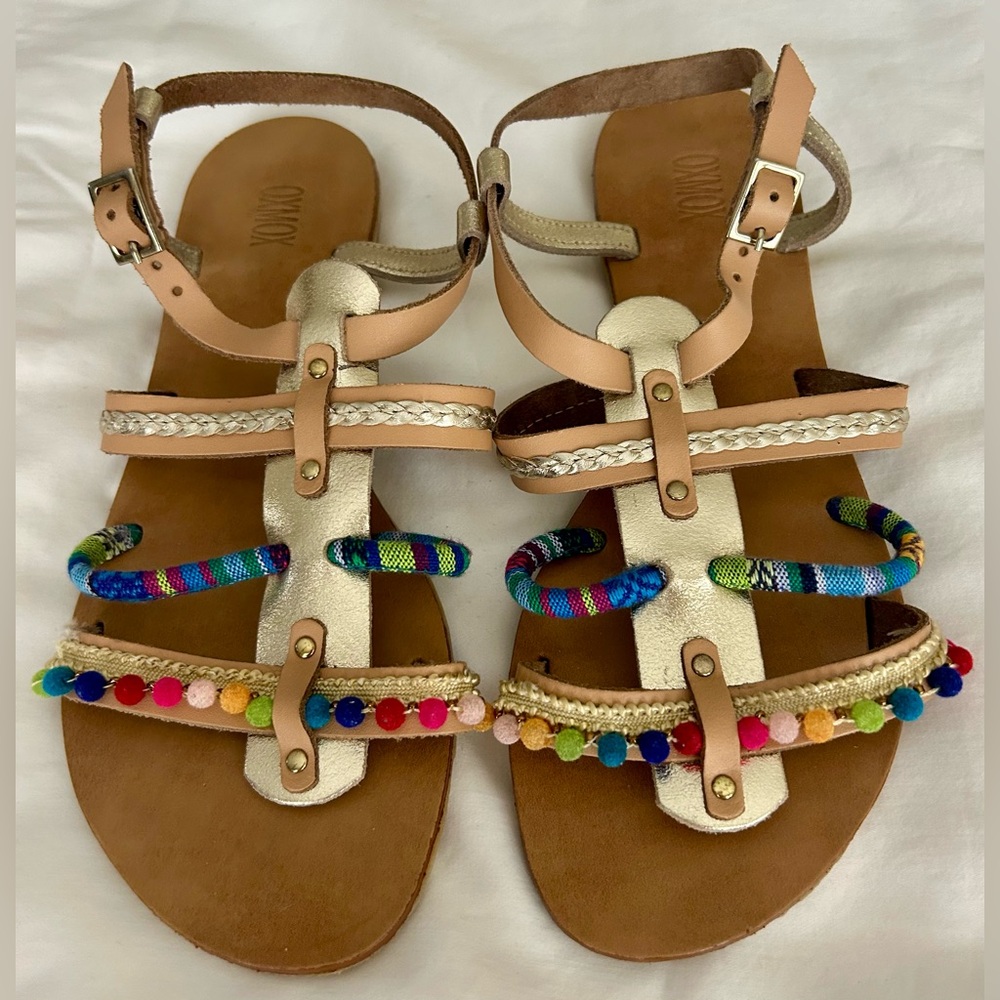 Women’s Multicolor Embellished Gladiator Sandals - Gold/Tan